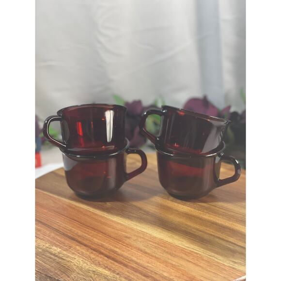 Vintage Arcoroc France Ruby Red Glass 4 Cups–Elegant Mid-Century Drinkware - Picture 2 of 11
